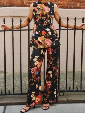 Tuckernuck Black Floral Wide-Leg Pants and Top set